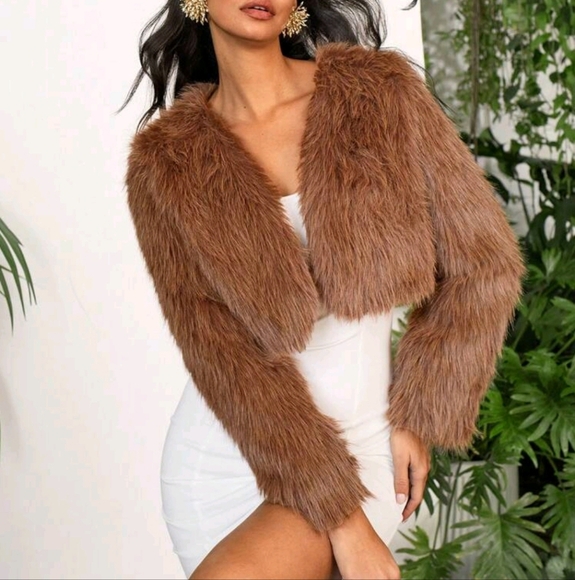 Vacation Solid Color Knit Fuzzy Fabric Open Front Long Sleeve Cropped Womer - Picture 1 of 4